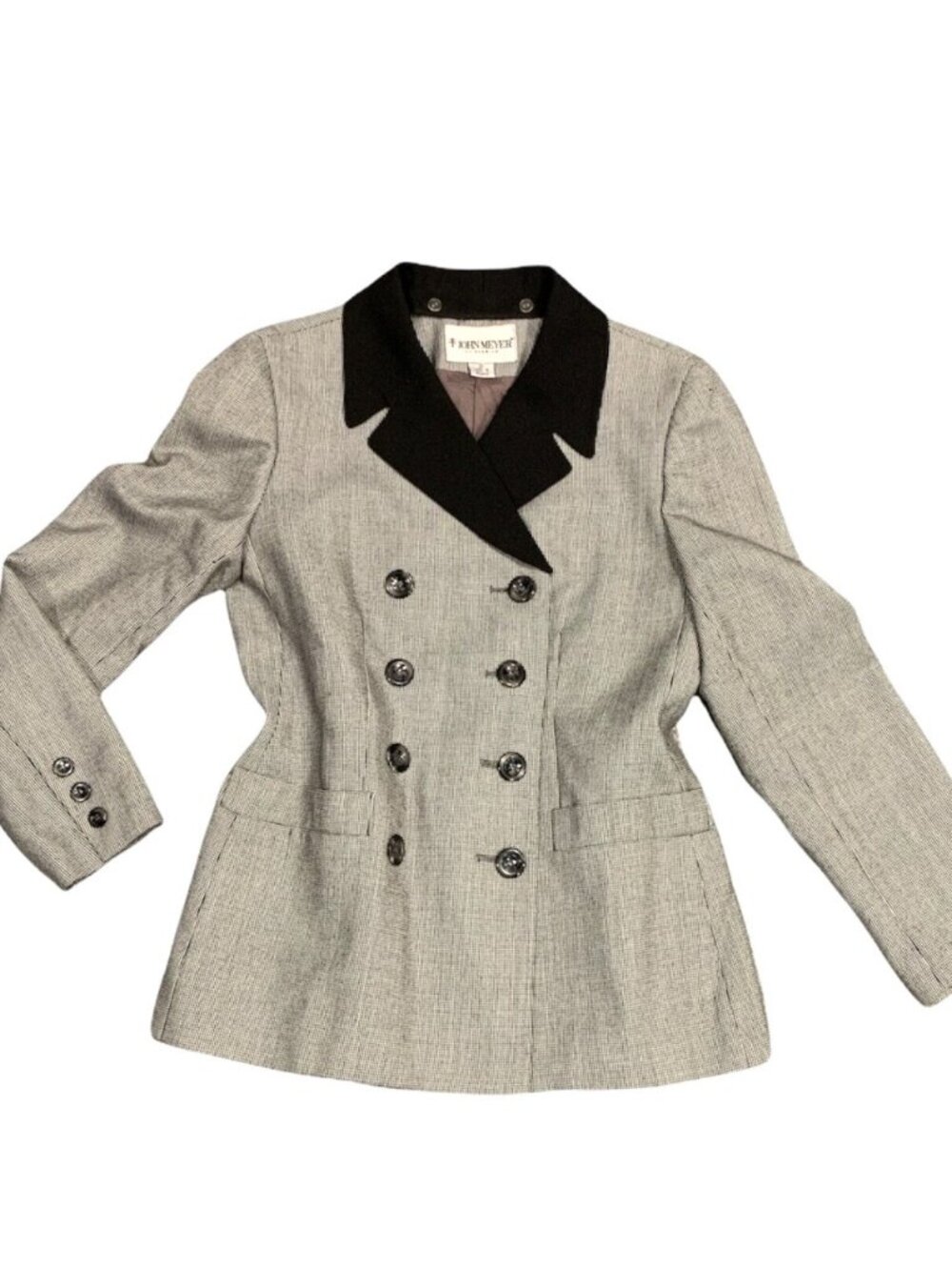 VTG John Meyer of Norwich Sz‎ 2P/Petite Checked Blazer w/Removable Collar #297B